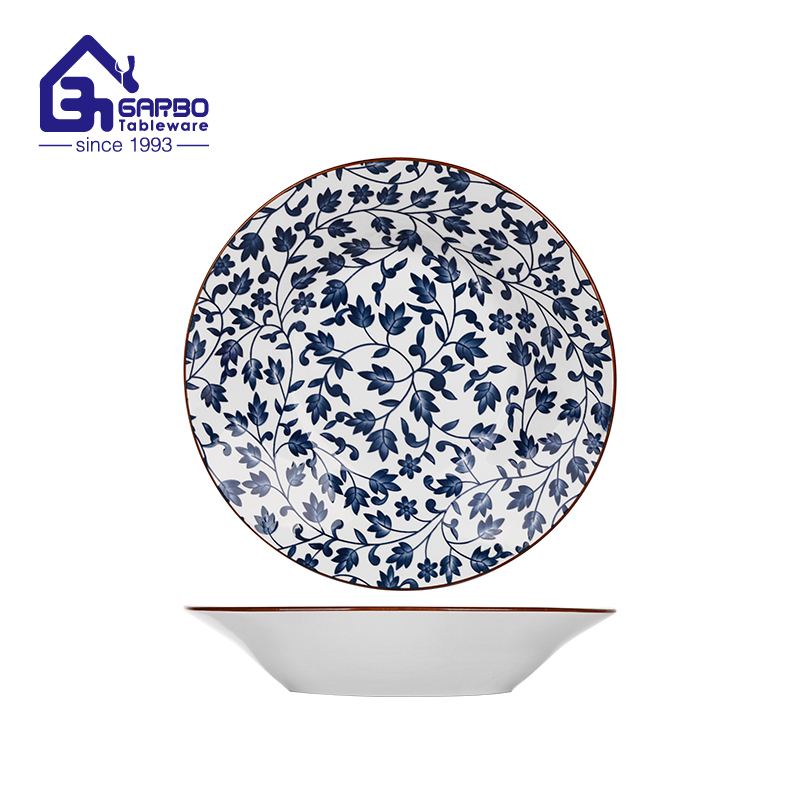 8 inch elegant decal ceramic deep plate for home restaurants