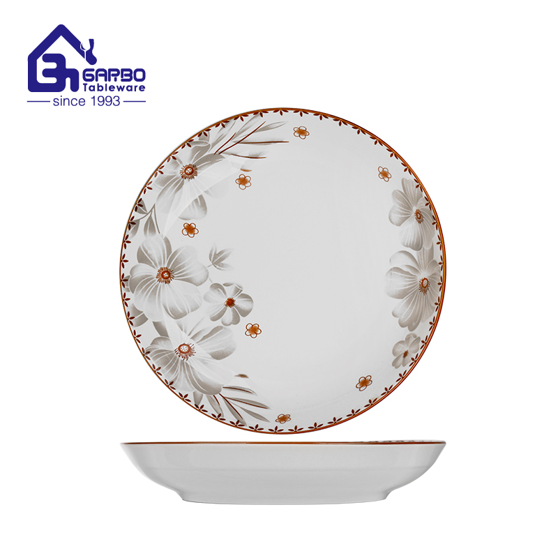 8 inch elegant decal ceramic deep plate for home restaurants