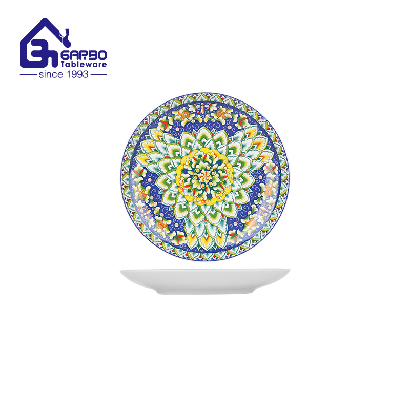 9.25 inch round-shaped ceramic flat plate with decal from China Manufacturer