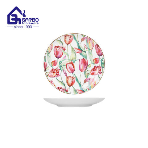 Round shape tulip design 6 inches porcelain dessert plate custom-made ceramic flat dish