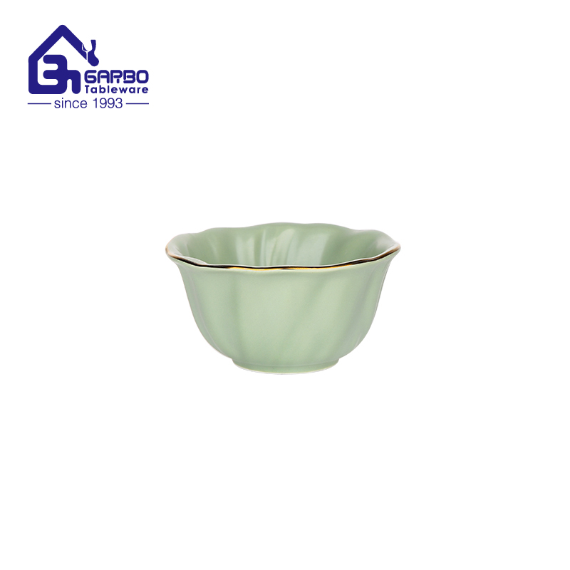 4.41 inch light green colored durable porcelain bowl with golden rim for wholesale