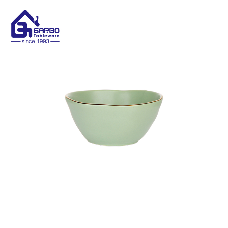 5-Inch Green Glaze Gold Rim Reinforced Porcelain Bowl