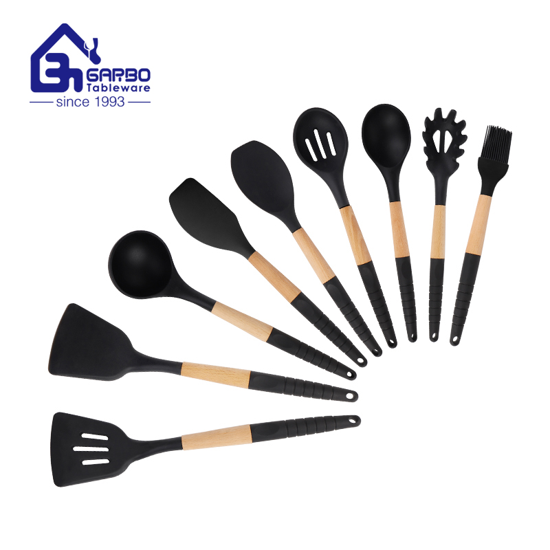Wholesale sky blue kitchen utensils set with wooden insulated handle