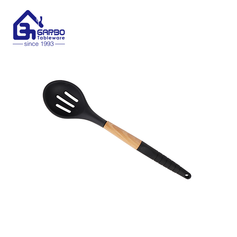 Wholesale sky blue kitchen utensils set with wooden insulated handle