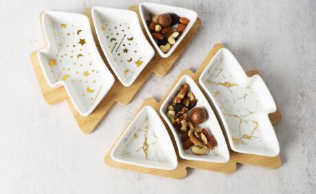 Creativity and practicality coexist: Garbo Tableware Christmas tree-shaped laminated porcelain dessert plate set