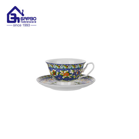 195ml Reinforced Porcelain Cup and Saucer Set with Beautiful Decal Design