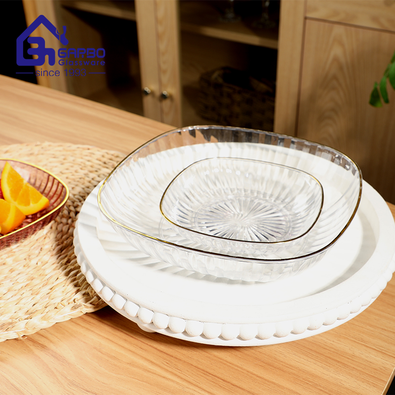 Luxury 6 inches PET fruit plate plastic snack plate with gold rim