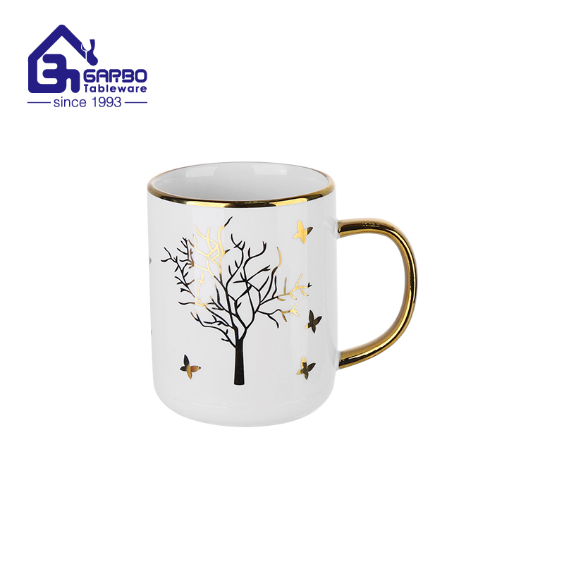 390ml Electroplated Ceramic Cup with Handle for Home Use