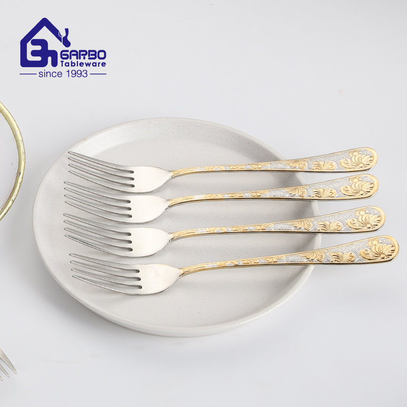 Luxury Gold Plated Handle Dinner Fork Stock Ready to Ship Cutlery