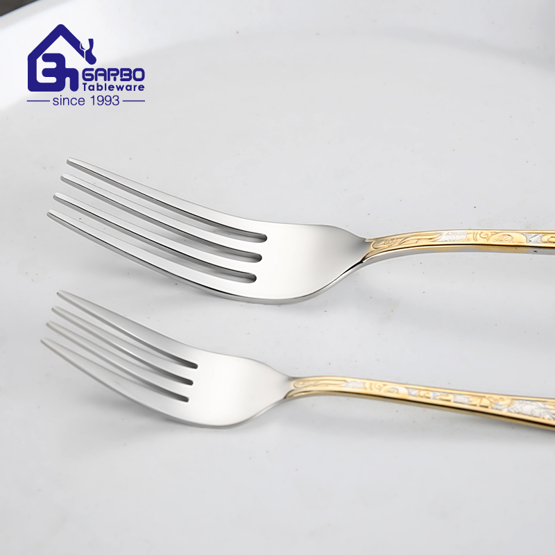 Luxury Gold Plated Handle Dinner Fork Stock Ready to Ship Cutlery