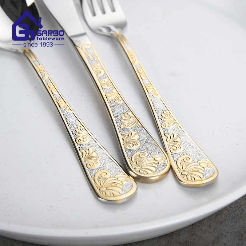 Luxury Gold Plated Handle Dinner Fork Stock Ready to Ship Cutlery