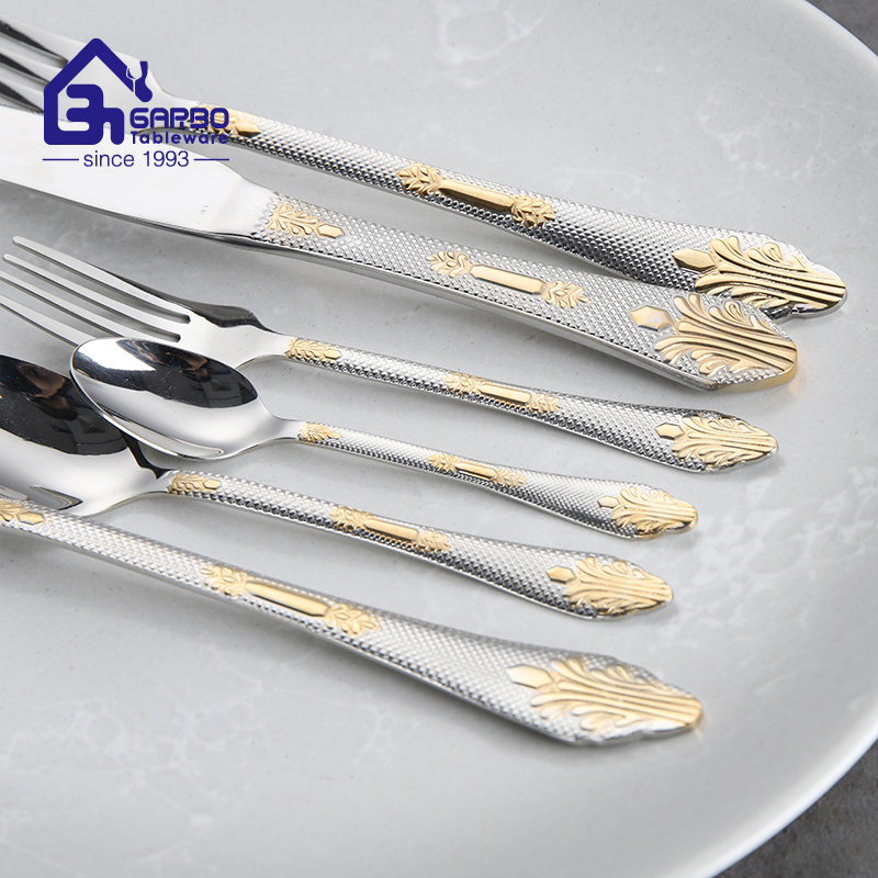 Superior Quality 201 Stainless Steel Gold Cutlery Sets 24PCS Gift Box Stock Gold Flatware Sets 