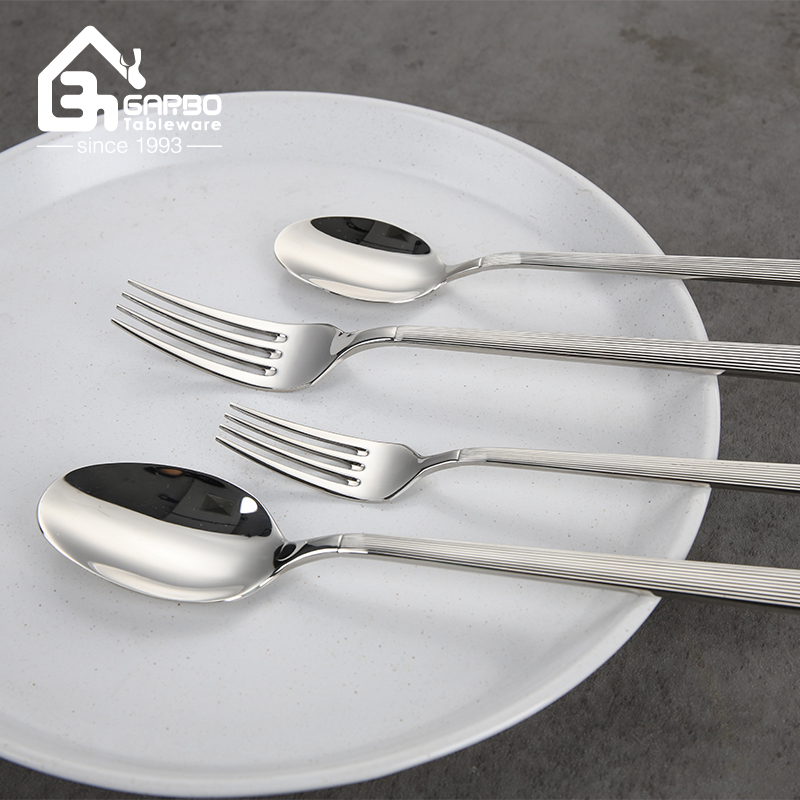China Factory Restaurant Cutlery Wholesale 18/8 Cutlery Set Classic Stripe 304 Stainless Steel Cutlery
