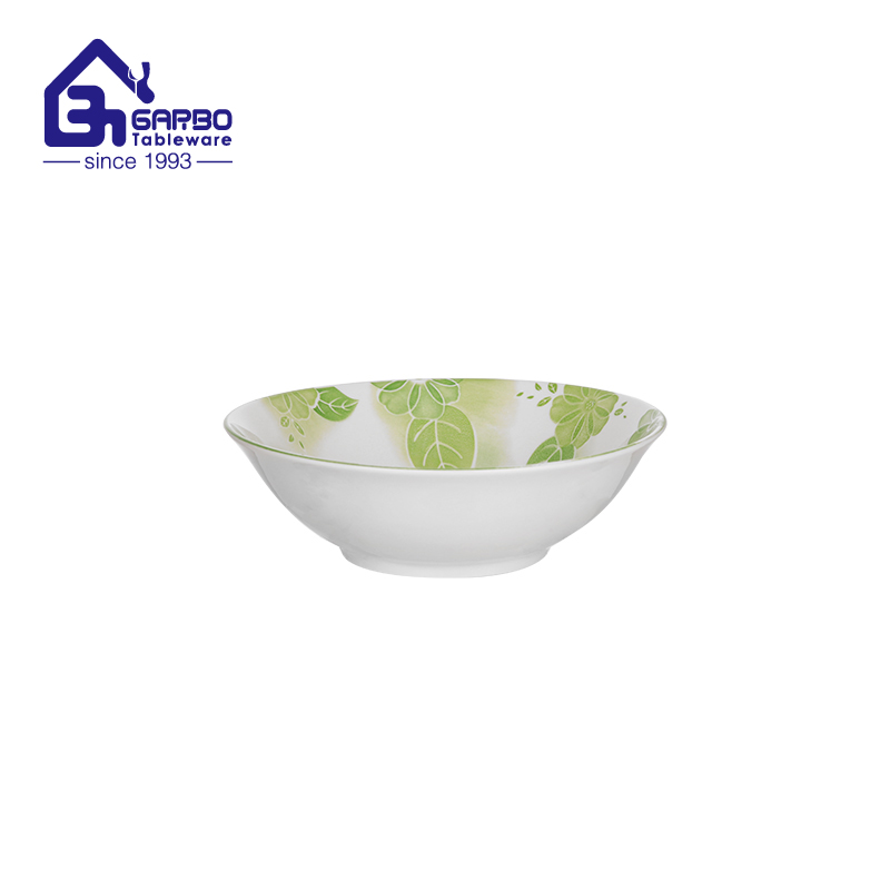 6.8-inch Ceramic Printed Serving Bowl - Green Leaf Design