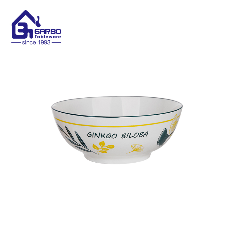 1400ml Magnesium Ceramic Plant Pattern Color Printed Round Ceramic Bowl