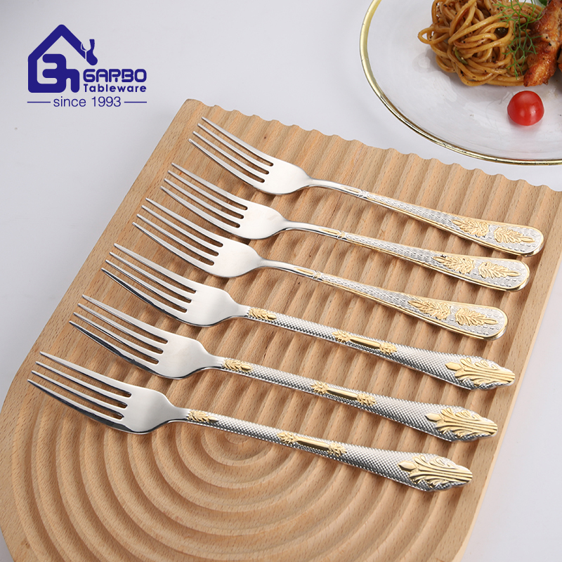 Arabic Style Cutlery 18/10 Gold Plated Handle Stainless Steel Dinner Fork Set of 6 Pieces