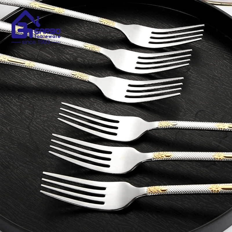 Arabic Style Cutlery 18/10 Gold Plated Handle Stainless Steel Dinner Fork Set of 6 Pieces