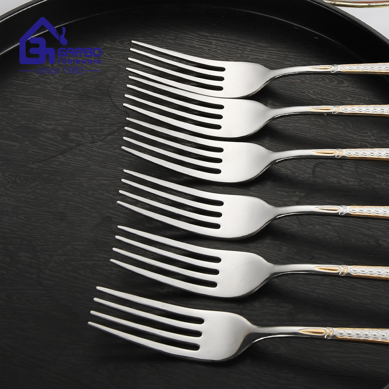 Arabic Style Cutlery 18/10 Gold Plated Handle Stainless Steel Dinner Fork Set of 6 Pieces