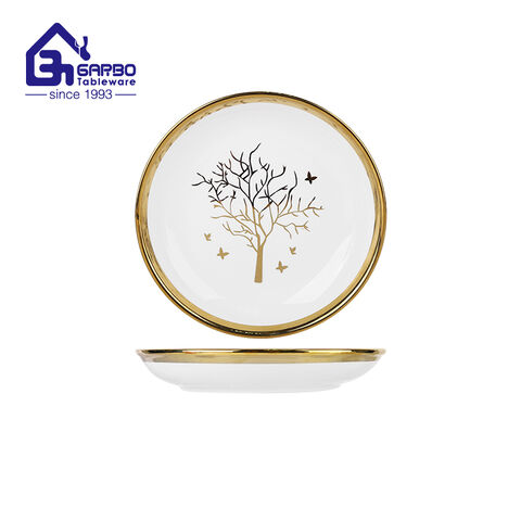 7.95inch Electroplating Design Round Shape Ceramic Plate for Wholesale