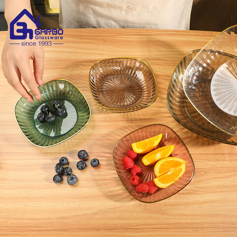 Luxury home use table top plastic fruit plate with golden rim 