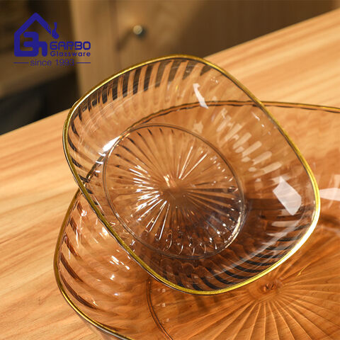Luxury home use table top plastic fruit plate with golden rim 