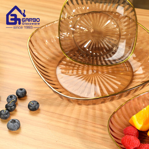 Luxury home use table top plastic fruit plate with golden rim 