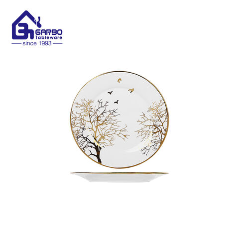 7 inch elegant gold-plated ceramic flat plate