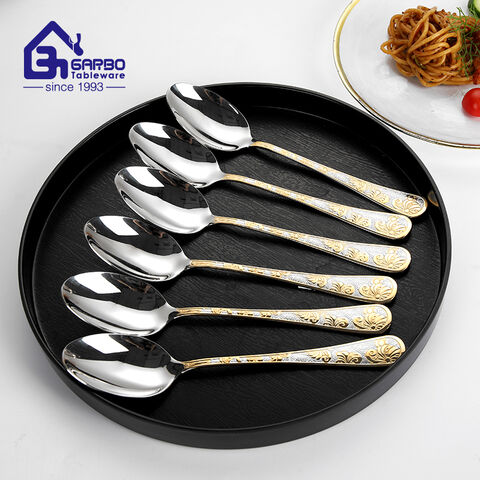 Arabic Hot Sales High Quality 201 Stainless Steel Dinner Spoon with Gold Plated Handle