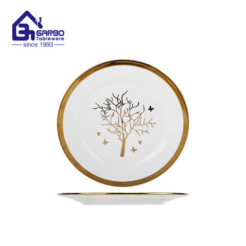 10.43 inch round-shaped porcelain plate with golden tree decal from China Manufacturer