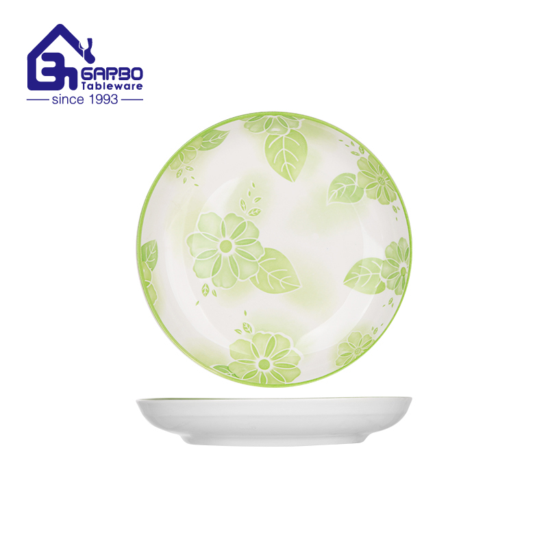 Green Floral Printed Ceramic Dinner Plate – Elegant Round Tableware for Home and Restaurant Use