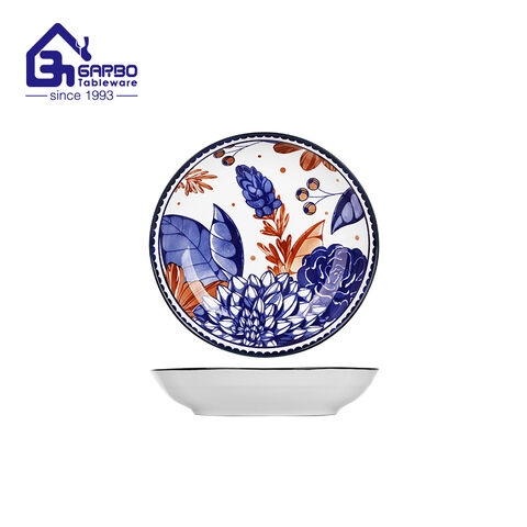 Green Floral Printed Ceramic Dinner Plate – Elegant Round Tableware for Home and Restaurant Use