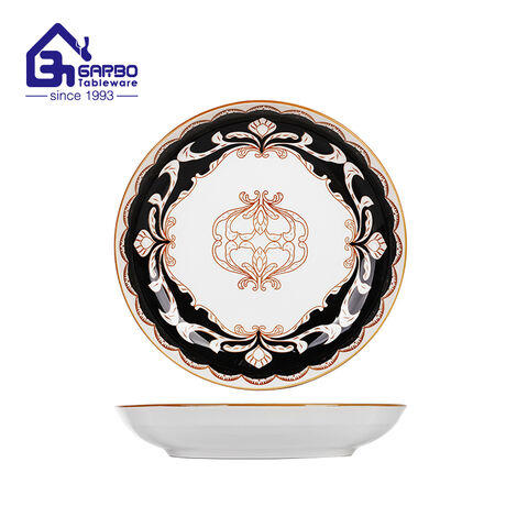 Green Floral Printed Ceramic Dinner Plate – Elegant Round Tableware for Home and Restaurant Use