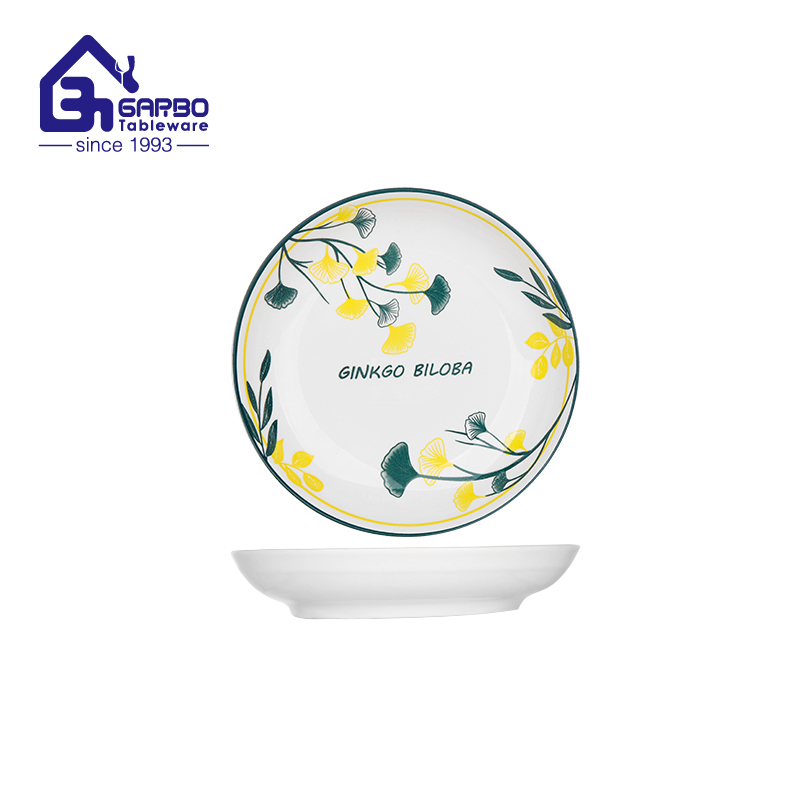 Delicate ginkgo biloba design ceramic dessert plate