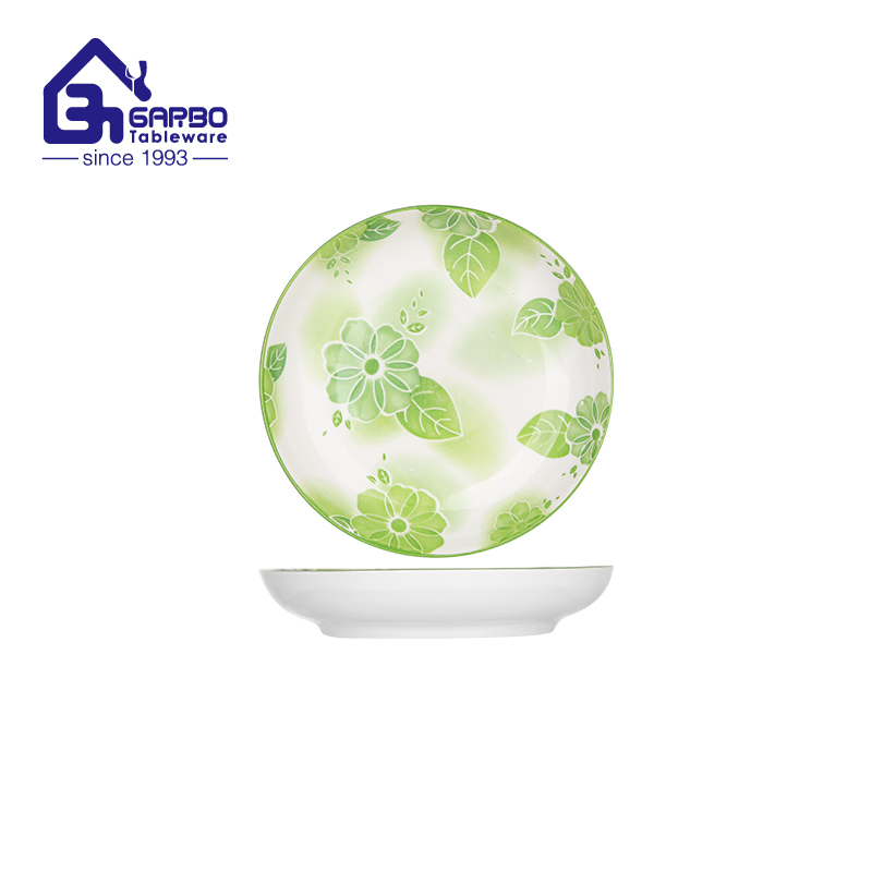 6inch Flower Pattern with Color Printing Design Round Green Ceramic Plate