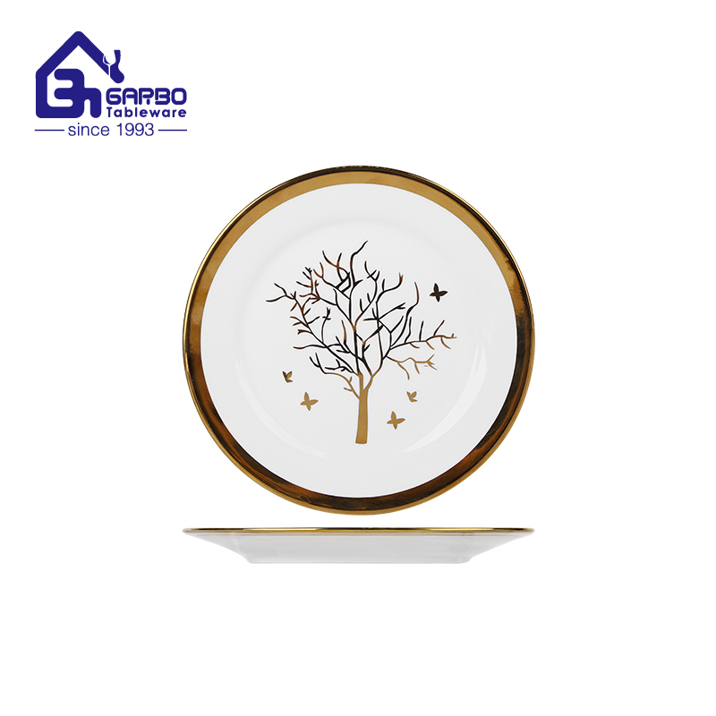 Wholesale Electroplated Tree Pattern High-Temperature Resistant Ceramic Dish with Customized Package