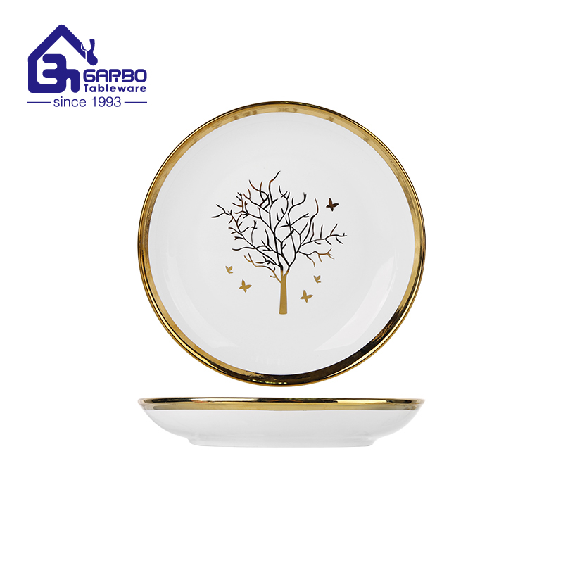 9 Inch Ceramic Plate with Tree and Butterfly Design - Garbo Tableware