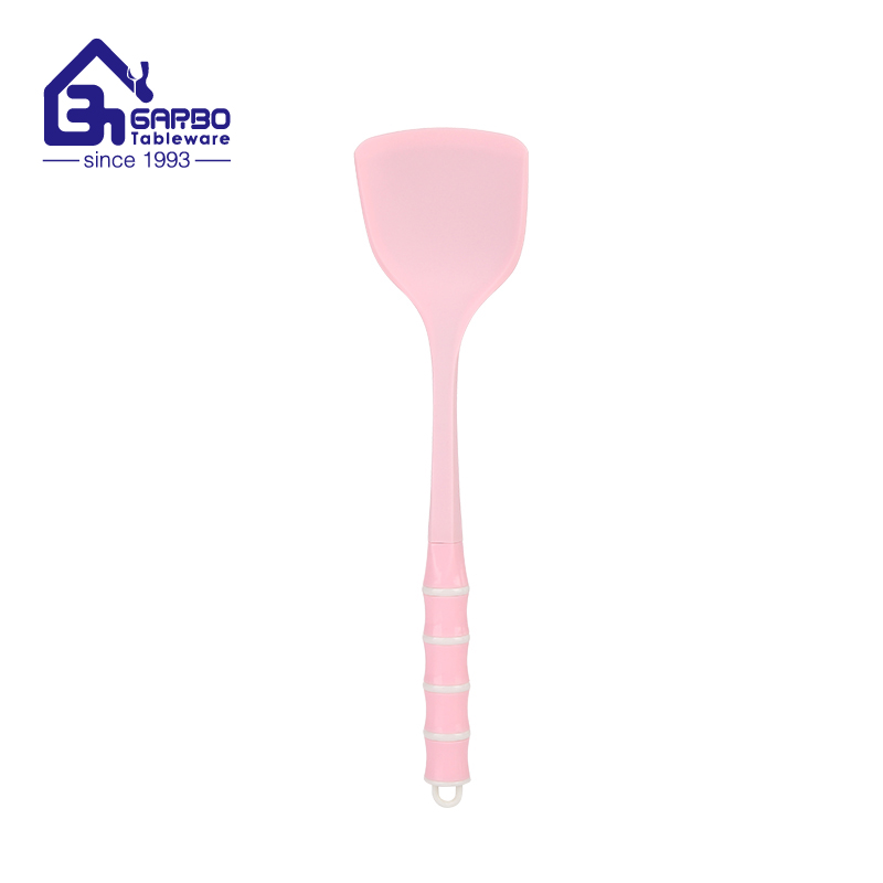 Natural style silicone solid spoon with wooden handle