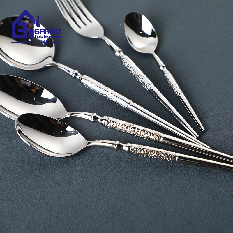 Dishwasher Safe Silver Cutlery 304 Stainless Steel Dinner Spoon Dessert and Tea Spoon