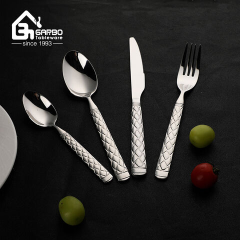 Embossed Handle 18/8 Stainless Steel Cutlery Modern Design Knife Fork Spoon Set