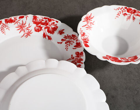 Home Ultra 16-Piece Round Dinnerware Set Red Floral Plates and Bowls