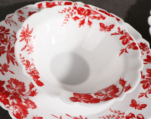 Home Ultra 16-Piece Round Dinnerware Set Red Floral Plates and Bowls