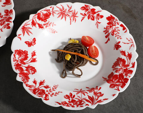 Home Ultra 16-Piece Round Dinnerware Set Red Floral Plates and Bowls