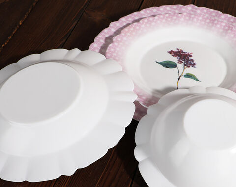 24PCS Pink Flower Dinner Plates and Bowls Dinnerware Set For 6