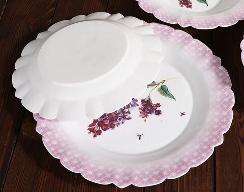 24PCS Pink Flower Dinner Plates and Bowls Dinnerware Set For 6