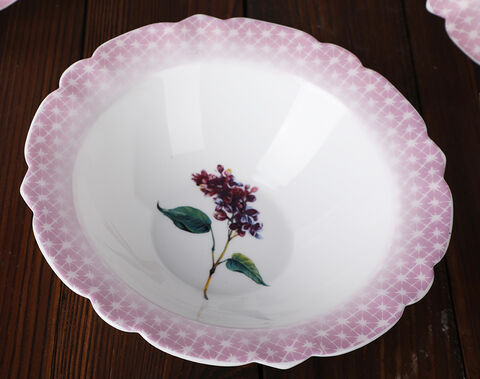 24PCS Pink Flower Dinner Plates and Bowls Dinnerware Set For 6