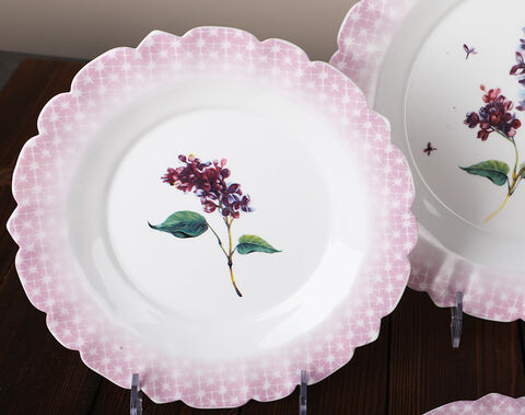 24PCS Pink Flower Dinner Plates and Bowls Dinnerware Set For 6