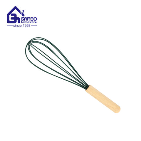 Silicone egg whisk with wooden hanle 8 inches egg beater