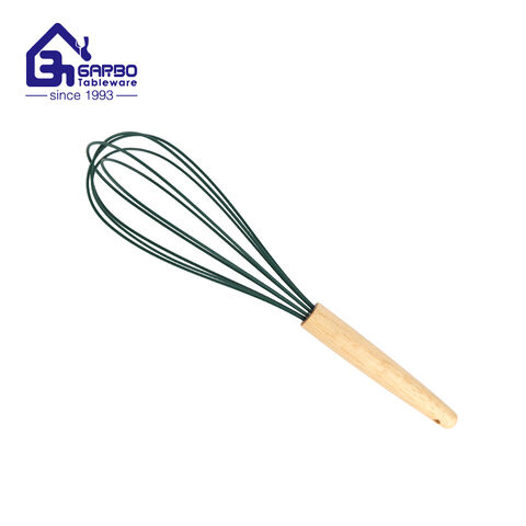 Silicone egg whisk with wooden hanle 8 inches egg beater