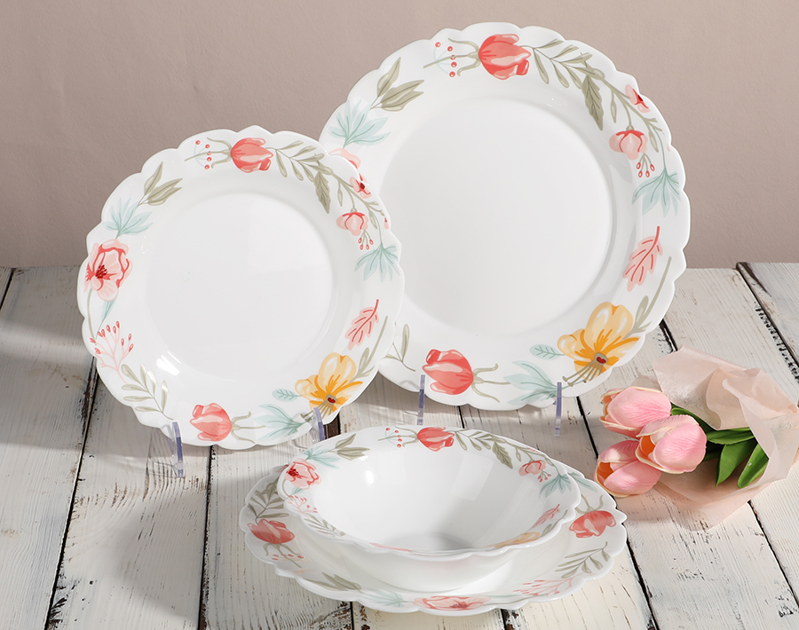 Opalware dinner set 24-pieces opal dishes and bowls sets service for 6