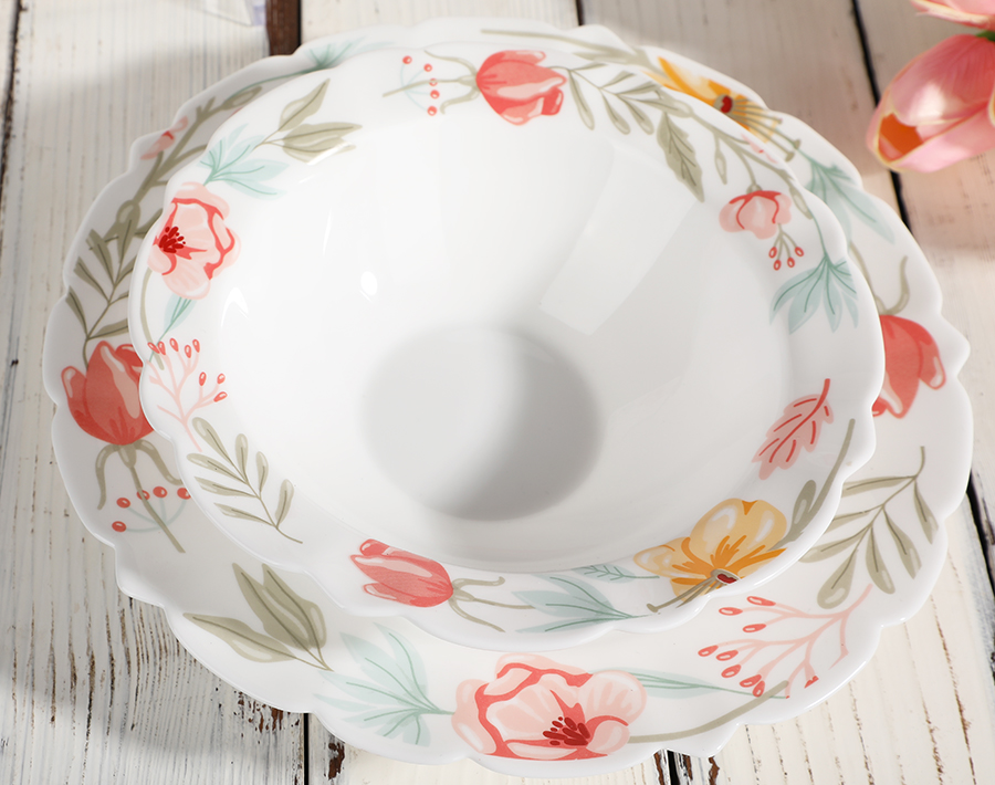 Opalware dinner set 24-pieces opal dishes and bowls sets service for 6